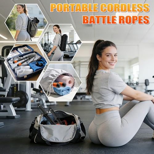 Cordless Battle Ropes Adjustable Weighted with 8 Removable Weight Rings