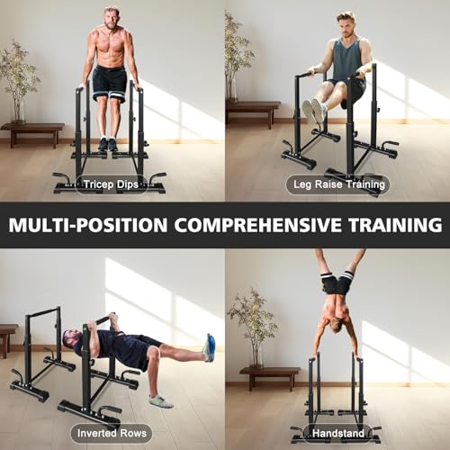 Adjustable Height Dip Bar Station, Heavy Duty Dip Station for Home Gym,Multi-function Dip Station Pull Up Bar Full Body Strength Training Workout Fitness Equipment for Tricep Dips - color: Dip Bar Station Set