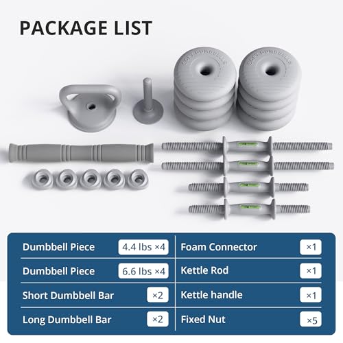 RYGEO Adjustable Dumbbell Set 22lb/44lb/66lb/80lbs Free Weights and Connector, Convert to Barbell, Kettlebells, All Floor Friendly Soft-shell Dumbbells, Home Gym Fitness for Men Women - color: 44LB