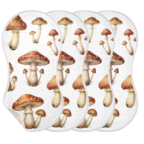 Cute Mushroom Muslin Burp Cloths 1 Pack - Extra Large 22"x11", 4-Layer Soft Absorbent Cotton, Waterproof Backing, Baby Drool Rags for Newborn