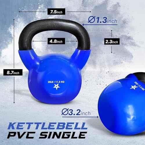 Yes4All Kettlebell, 5-100 LB Vinyl Coated Cast Iron Strength Training Kettlebells for Home Gym Exercises, Fitness, Full Body Workout Equipment, Push Ups, and Grip Strength - color: E. 25LB - Dark Blue, style: Vinyl Coated - Pair