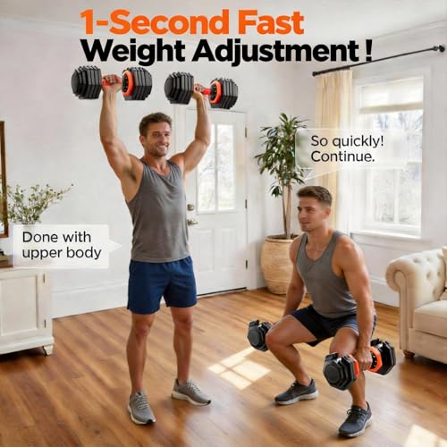 FEIERDUN Adjustable Dumbbell Set, Weight Set for Home Gym, 5/10-in-1 Free Weight Adjustable Dumbbells, Single Hand Twist Adjust with Non-Slip Handles, 90% Space Saving Strength Training for both Men&Women - color: 10 Weight Settings - 55 LB/Pair (110 LB T