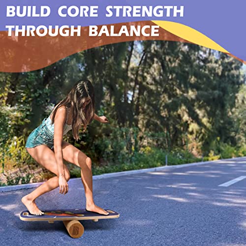 Balance Board Trainer, Wooden Balance Board with Adjustable Stoppers -3 Different Distance Options-Balance Exercise Equipment for Fitness Work - color: Purple