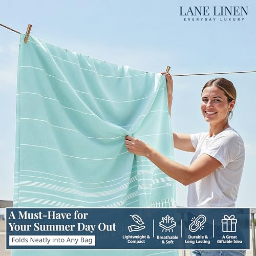 LANE LINEN Beach Blanket Sand Free, Picnic & Oversized Beach Towel - Aqua - color: 05: Aqua, size: Beach Blanket (82" x 82")