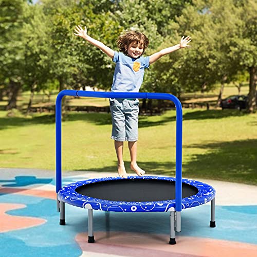 KOTEK 36 Inch Toddler Trampoline, Foldable Mini Recreational Trampoline with Handle & Safety Padded Cover, ASTM Approved Small Baby Trampoline, Indoor Trampoline for Kids, Max Load 330 Lbs - color: Blue