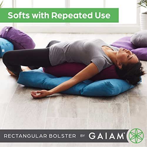 Gaiam Yoga Bolster Pillow, Soft Meditation Cushion for Yoga, Massage and Back Support, Breathable Cotton Fill, Zippered Microfiber Cover, Easy-Carry Handle, Machine Washable - color: Purple
