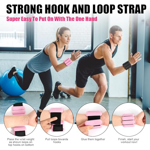 Wrist & Ankle Weights for Women, Wearable Strong Arm & Leg Weights Set of 2(1Lbs Each), Adjustable Ankle Weights for Walking, Yoga, Dance, Barre,Gym,Exercise,Pilates,Walking Running - color: Light Pink