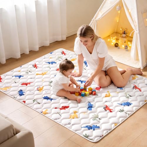 Odorless Premium Foam Baby Play Mat 50" x 50", Soft Microfiber Fabric Crawling Mat for Floor- Comfortable and Hypoallergenic, Non-Slip Cushioned Floor Playpen mat for Infants,Babies,Toddlers