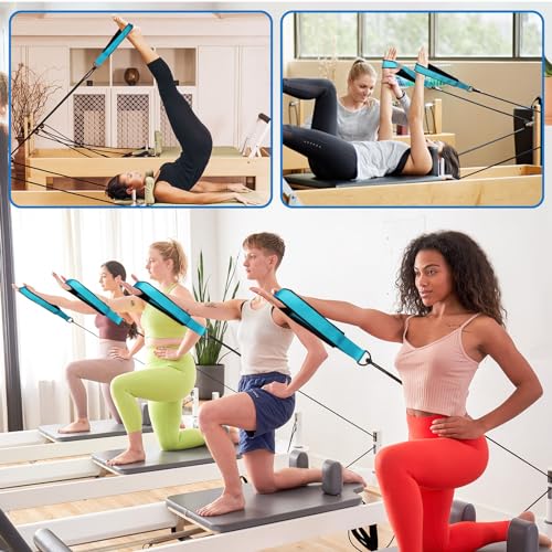 Pilates Straps - Double Loop D-Ring Straps for Reformer, Padded, Home Gym Workout - color: Blue