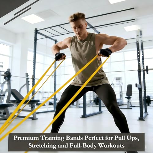 16-Pcs Resistance Bands Set - Premium Elastic Workout Bands for Home Gym, Strength Training, Yoga & Physical Therapy - color: Yellow(5-15 lbs)