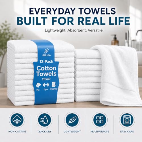 White Cotton Bath Towels 36-Pack (22x44), Lightweight Quick-Dry Gym & Pool - color: White-36 Pcs, size: 22X44