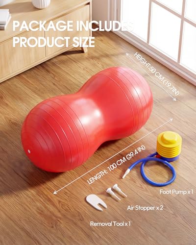 Premium Peanut Ball - 100x50cm Anti-Burst Exercise Ball for Physical Therapy, Pregnancy Labor & Home Fitness Sensory| Non-Slip Design | Quick-Inflate Pump Included