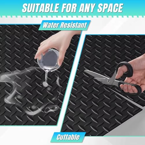Heavy Duty Diamond-Plate Rubber Flooring Roll, 4' x 14', 1/8" Thick, Waterproof Anti-Slip Floor Mat, Easy to Clean & Install Floor Protector for Garage, Gym, Stable, Basement, Kennel - size: 4 ft x 14 ft x 0.1 in