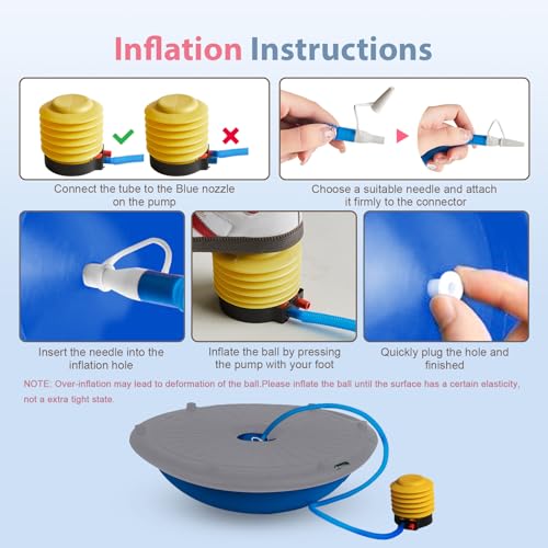 kisnbld Half Balance Ball Trainer, Inflatable 19/23 Inch Half Exercise Ball with Resistance Bands and Pilates Ball, Non-Slip 660lbs Capacity Yoga Ball for Home Gym Full Body Workouts