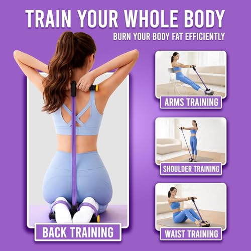 Pedal Resistance Band for Sit-Up & Stretching 4-Tube Foot Pedal Pull Rope for Abs, Waist and Arm Workout Purple Elastic Yoga Fitness Equipment for Home Gym Full Body Toning
