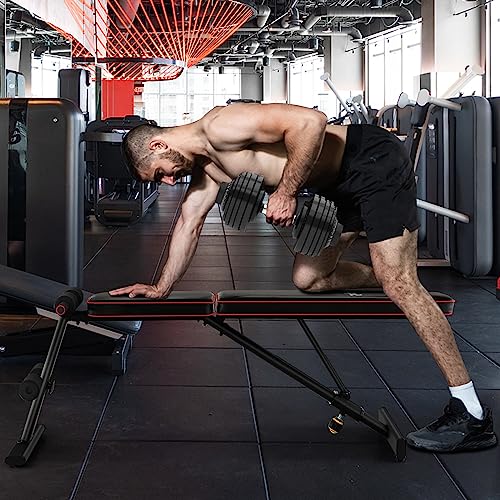 GYMAX Weight Bench, Adjustable Bench Press with 8 Back Positions & 3 Foot Positions, Padded Back & Seat Cushions, Incline/Decline/Flat Workout Bench for Weight Lifting Strength Training Home Gym