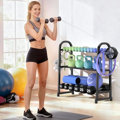 3 Tier Dumbble Rack - 360LB Capacity Adjustable Dumbbell Storage Rack Space-Saving Home Gym Weight Rack For Dumbbells And Kettlebells With Hooks (Dumbbell Rack Stand Only) - size: 29.96''Length