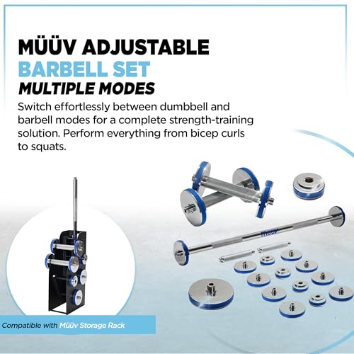 müüv Adjustable Dumbbell & Barbell Set for Home Gym | 2-in-1 Dumbbell and Barbell System; 5-40 lb Weight Set with Plates and Handles; Compact Strength Training - size: Barbell and Dumbbell Set