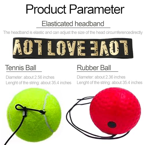 Boxing Reflex Ball with Headband Set, Reflex Ball with String, Boxing Reaction Training Equipment, Rubber red ball &Yellow tennis ball, Elasticated headband, for Beginner &Advanced Boxer Practice