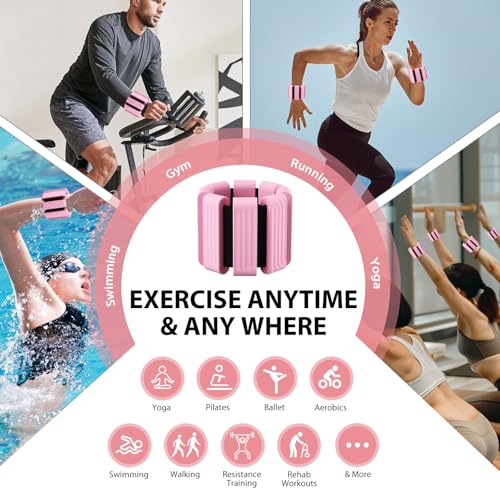 Pilates Wrist and Ankle Weights for Women - Adjustable Weighted Bangles for Men, 2 lbs Weighted Arm Bands Foot Leg Weights for Walking, Yoga, Training, Exercise, Running, Set of 2 (1LB Each) - color: Pink
