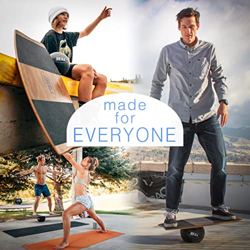 The Skill Board Beginner to Pro - Wooden Balance Board for Adults Bundle - Incl. Balance Trainer for All Sports, Gym, Standing Desk, or Yard Games, 2x Fitness Balls, Ball Pump and more - size: Original