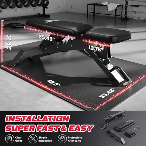 JELENS WB02 Adjustable Weight Bench for Home Gym, 660LBS Flat/Incline Workout Bench Press with Fast Adjustment, Thick Cushion, Silent Wheels for Strength Training
