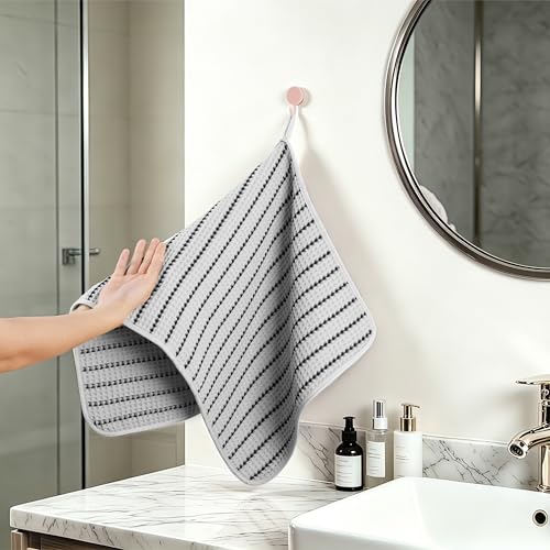 POLYTE 430 GSM Poly Blend Microfiber Quick Dry Waffle Hand Towel, 16x30 in - color: Light Gray/Black