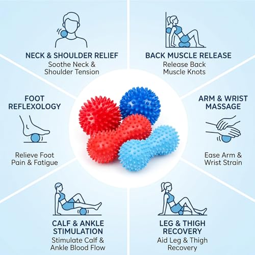 4-Pack Spiky Massage Ball, Spikey Ball for Deep Tissue Relief, Foot Massage Ball and Acupressure Ball for Muscle Recovery, PVC Material for Durable Use