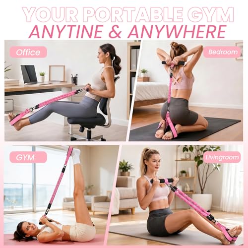 Upgraded Pedal Resistance Band with Handle, 2 Tubes Adjustable 60LBs Multifunction Exercise Bands for Core/ABS, Waist, Arm, Leg Workout & Home Gym, Portable Sit Up Exercise Equipment for Women & Men