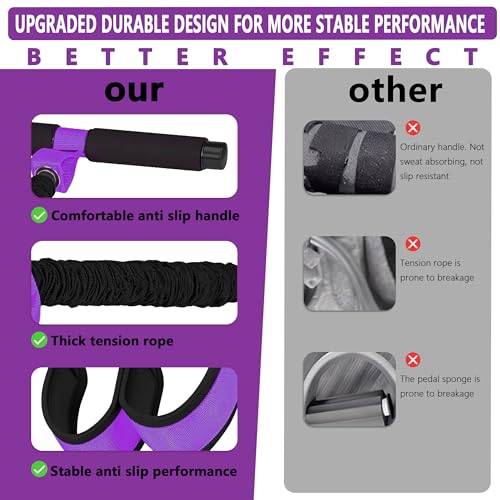 Pedal Resistance Band with Handle, Thickened Latex Tubes & Soft Foot Pedal, Full Body Workout Equipment for Glutes Legs Arms Waist, Pilates Physical Therapy Sit Up Gear for Home Gym - color: Purple;