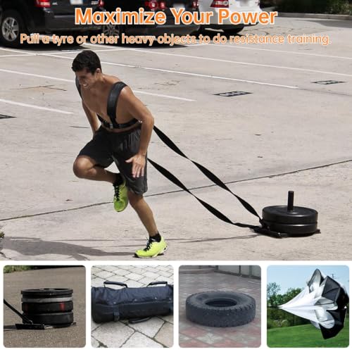 Sled Harness for Exercise, Physical Football Running Resistance Training Rope Kit, Tire Pulling Harness Fitness Workout Trainer with Adjustable Padded Shoulder Strap