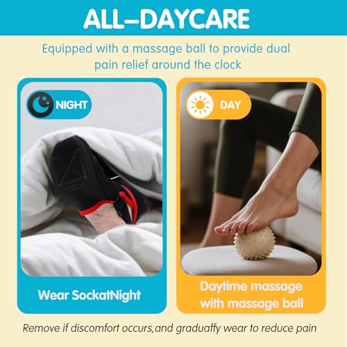 Plantar Fasciitis Night Splint Sock with Massage Ball for Plantar Fasciitis Relief, Soft Plantar Fasciitis Brace for Sleeping Achilles Tendonitis Heel Pain Flat-arch for Women and Men, Medium-Red (1, Red, Medium)