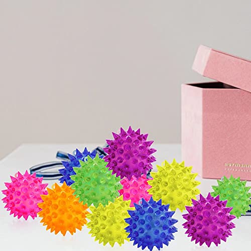 12 Pack LED Light Up Fidget Sensory Bouncy Spiky Ball Squishy Glow in The Dark Flashing Stress Relief Spiky Balls Toy for Party Favors Kids Gifts School Rewards - style: 12 Pack
