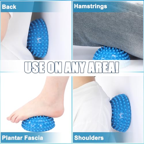 2 Pcs Half Round Massage Ball for Feet Blue Spiky Massage Ball for Adults Sports, Stability Training, Muscle Balancing Therapy, Yoga Gymnastics Exercise - color: Blue