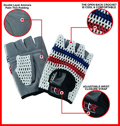 Men's Chauffeur Half Finger Padded Gloves - Driving, Motorbike, Cycling, Gym, Wheelchair, Crochet Back - color: Multi White/Grey, size: Small
