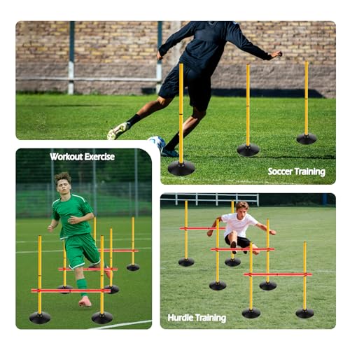 Adjustable Height Agility Speed Hurdles with Rubber Base, Training Equipment Set for Soccer, Track and Field, Detachable Agility Poles