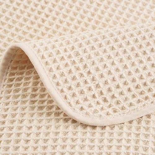 POLYTE 430 GSM Poly Blend Microfiber Quick Dry Waffle Hand Towel, 16x30 in - color: Light Beige