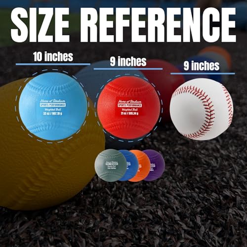 Set of 6 Weighted Balls with Seams & Free Throwing Program | Throwing Arm Strength & Velocity Training | 3.5oz, 5oz, 7oz, 14oz, 21oz, 32oz | Carry Bag Included