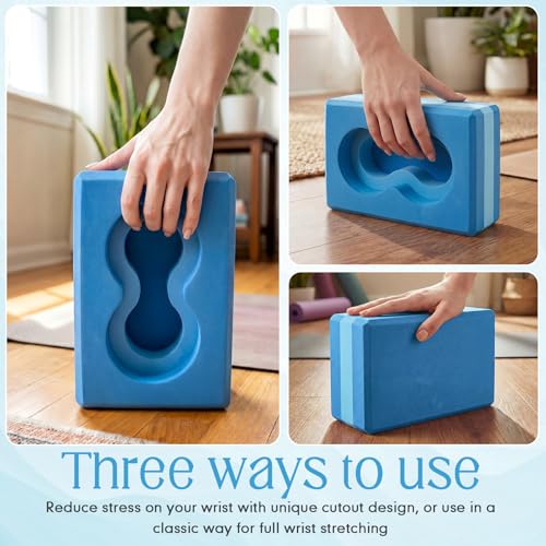 Yoga Blocks 2 Pack for Wrist Relief,Yoga Block with Knee Pads Strap - color: Blue