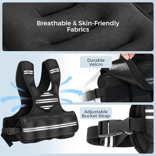 35lb/45lb Weighted Vest Men , Adjustable Rucking Vests for Walking with Reflective Stripe, 1.2" Ultra Thick Shoulder Padding Strength Training Workout Vest for Running GYM Home, Detachable Iron Weights - size: 6-18LBS