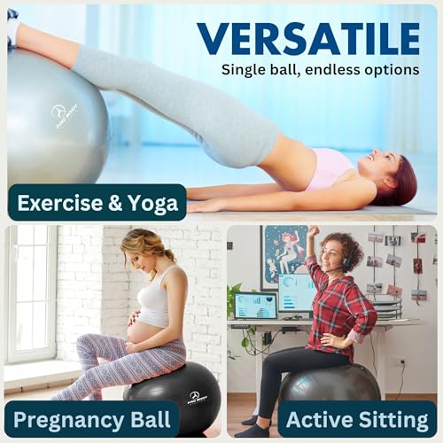 ProBody Pilates Yoga Ball Chair, Exercise Ball Chair with Base or Stand for Home Office Desk Sitting or Workout, 65cm Antiburst Balance & Stability Ball Seat, Large Gym Ball for Back, Abs - size: 75 cm