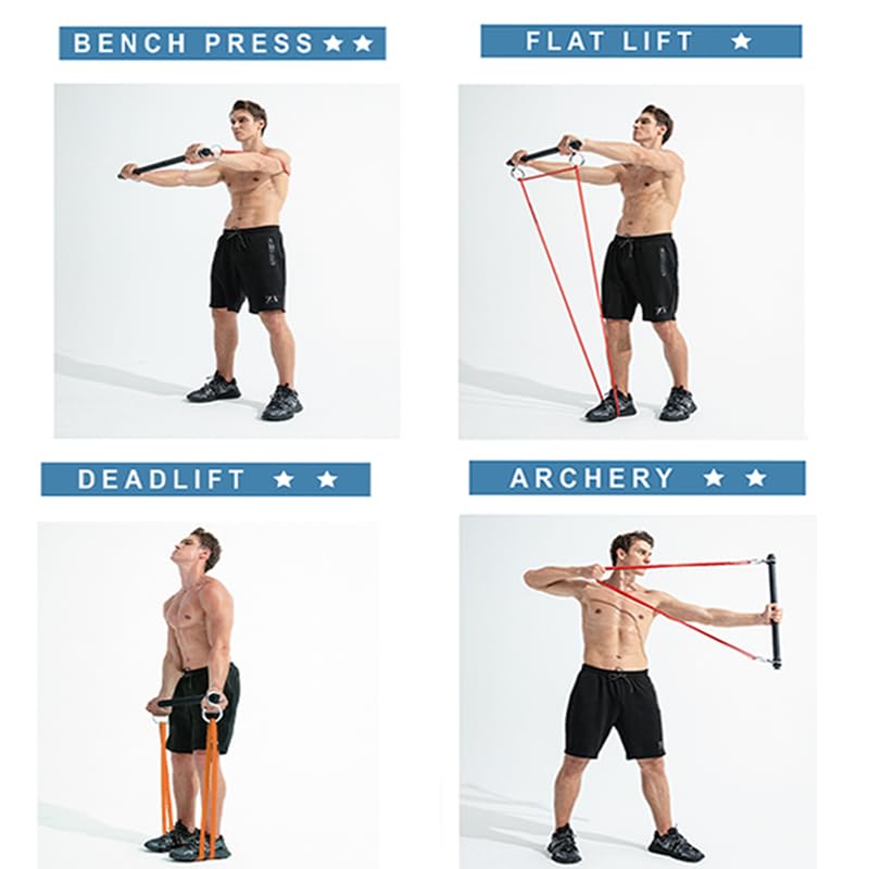 Resistance Band Bar, Portable 43 Inch Pilates Bar with Resistance Bands Home Gym Workouts Stick Squat Yoga Pilates Flexbands Kit for Full Body Shaping