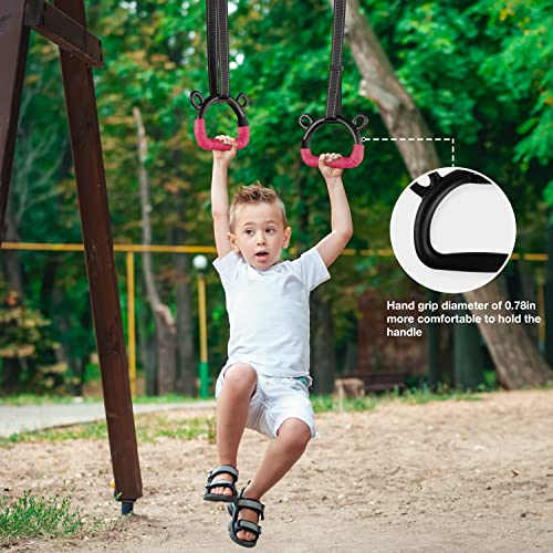 Kids Gymnastic Rings Pull up Rings for Chlidren Exercise,Indoor Gym Ring,Kids Gymnastics Rings with Adjustable Straps,Load Bearing 220lb(NO Bar) - color: Red