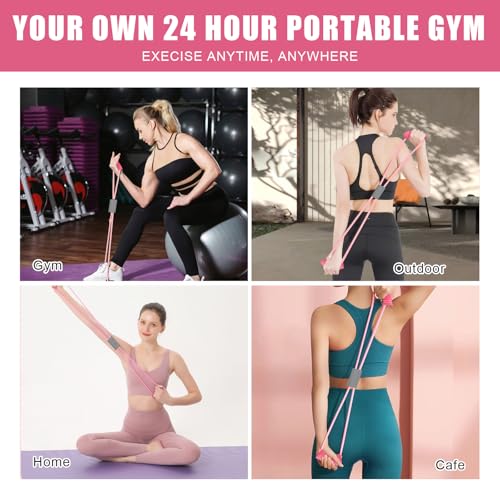 Saludea Resistance Band, 2 PCS with Handles Figure 8 Resistance Band, Yoga Gym Fitness Pulling Rope for Full Body Workout Arms Shoulders Back Legs and Buttocks (Pink)