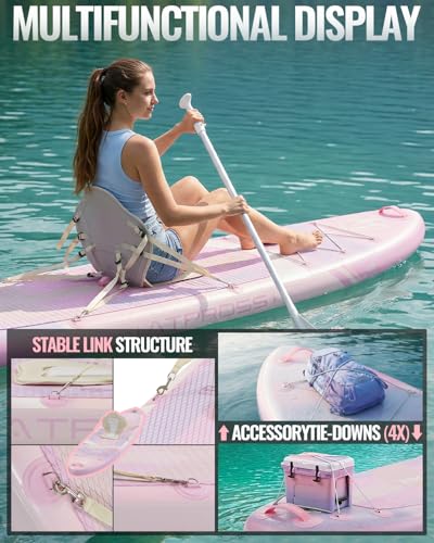 11'6"x35" Inflatable Paddle Board, 450lbs Extra Wide Stand Up Paddleboard for Adults with Premium SUP Accessories Kit & Backpack, Blow Up Kayak Non-Slip Stable Deck Boat for Yoga Fishing Surf - style: Gradient pink/kayak seat