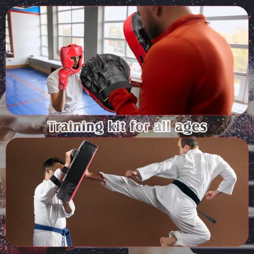Gemscream 10 In1 Punching Mitts Kick Pad Set Taekwondo Pads Boxing Mitts Focus Pads Boxing Gloves Safety Head Guard Wrist Band for Kickboxing, Karate, Muay Thai, MMA Training - color: Red