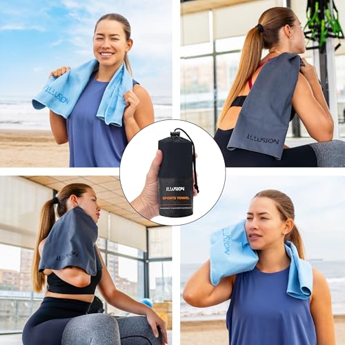 illusion Small Microfiber Gym Towels for Men and Women Active Sports (32" L x 16''W)-Lightweight Quick Dry Gym Towel for Sweat-Workout Towels Ideal for Yoga, Camping, Running, and Outdoor Activities