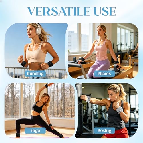 Wrist Weights, 2Pack Adjustable Ankle Weights for Women/Men, Silicone Weighted Bangles for Yoga, Pilates, Running & Walking, Arm & Leg Weights, 2lb