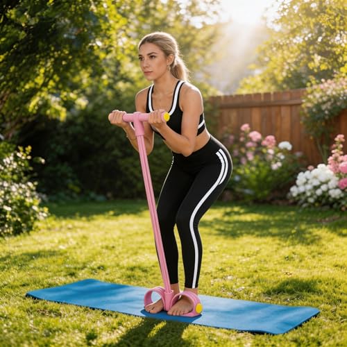 Pedal Resistance Bands with Handles, Upgrade 6-Tubes Manual Tension Training Pedal, Natural Rubber Foot Pedal Resistance Bands, Multifunction Fitness Bands for Abdomen, Waist, Arm, Leg - color: Pink