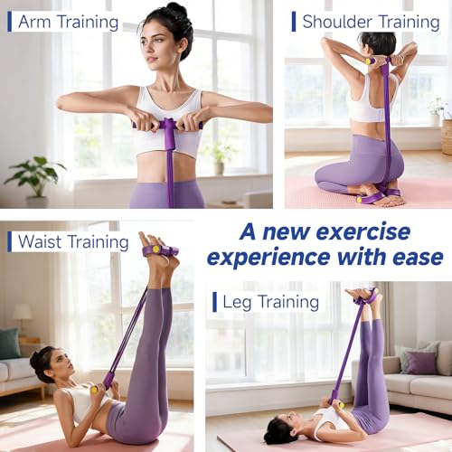 Pedal Resistance Band with Handles, 8 Tube Exercise Bands for Home Workout, Multifunctional Fitness Equipment for Abs, Waist, Legs & Full Body Training, Portable Foot Pedal Resistance Trainer